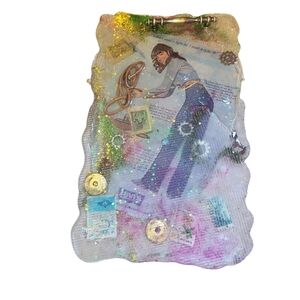 Vintage Levis Advertisment Stamps Chain Steampunk Resin Colorful Tray